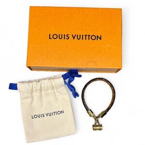 Louis Vuitton Monogram Canvas Bracelet w/ Mini Speedy Bag Charm Size 17